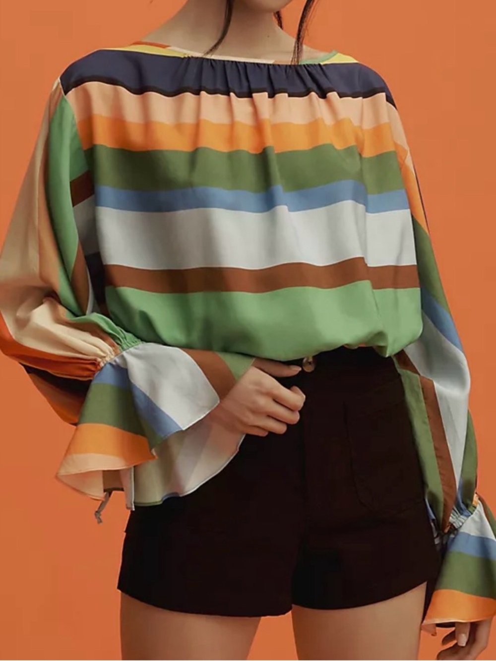 Hope for Flowers Tracy Reese Striped Bell-Sleeve Blouse - Green Multi